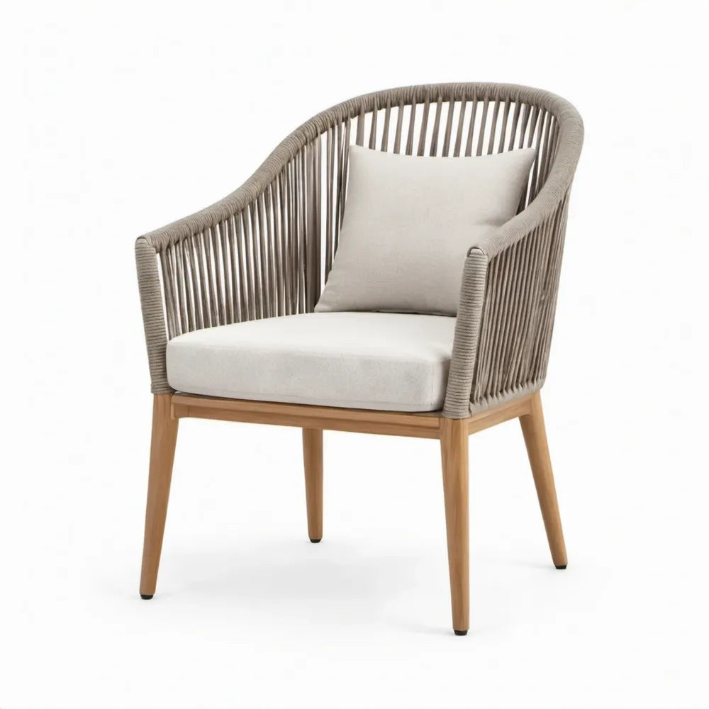 Tuinfauteuil met armleuningen en kussens, 65 x 65 x 82 cm, beige/grijs/naturel bruin