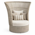 Beige/Crème PE-rotan fauteuil met hoge kap en polyester kussens, 120 x 100 x 170 cm