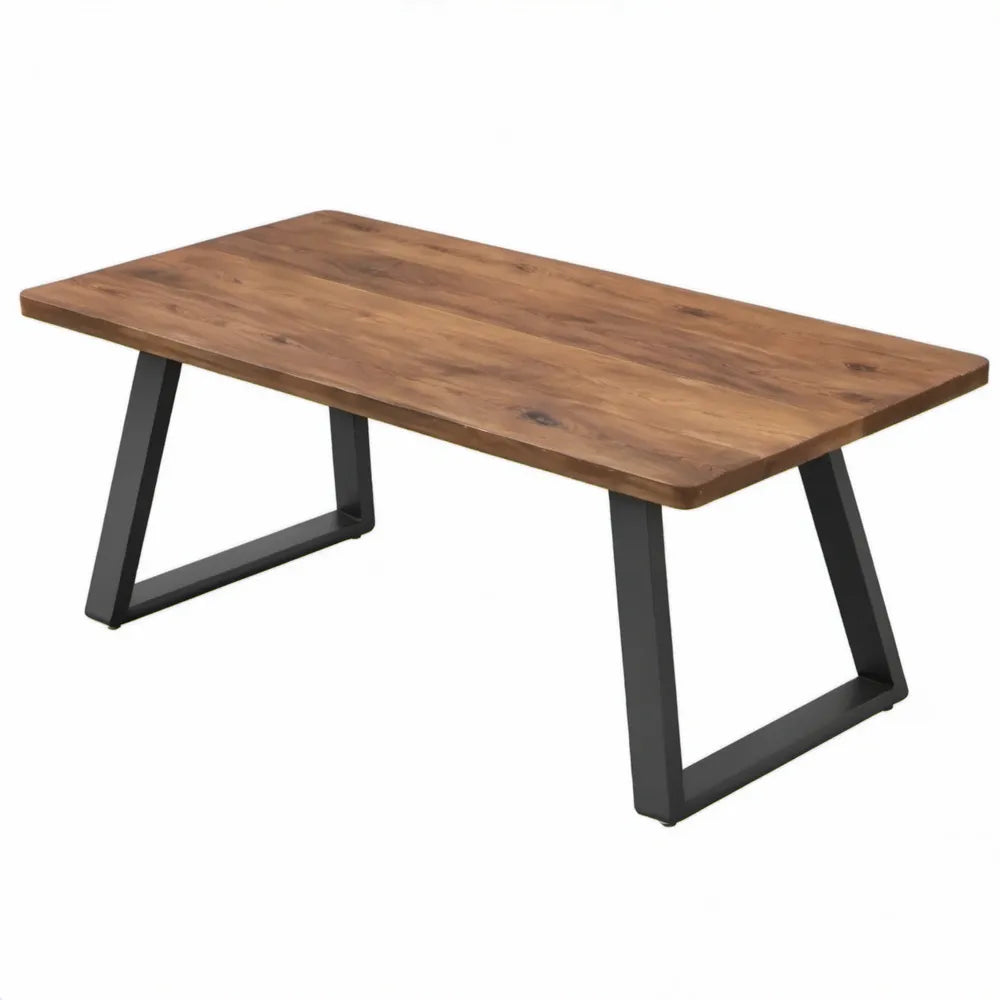 Rechthoekige buitentafel 180 x 90 x 75 cm van massief acaciahout met zwart stalen onderstel