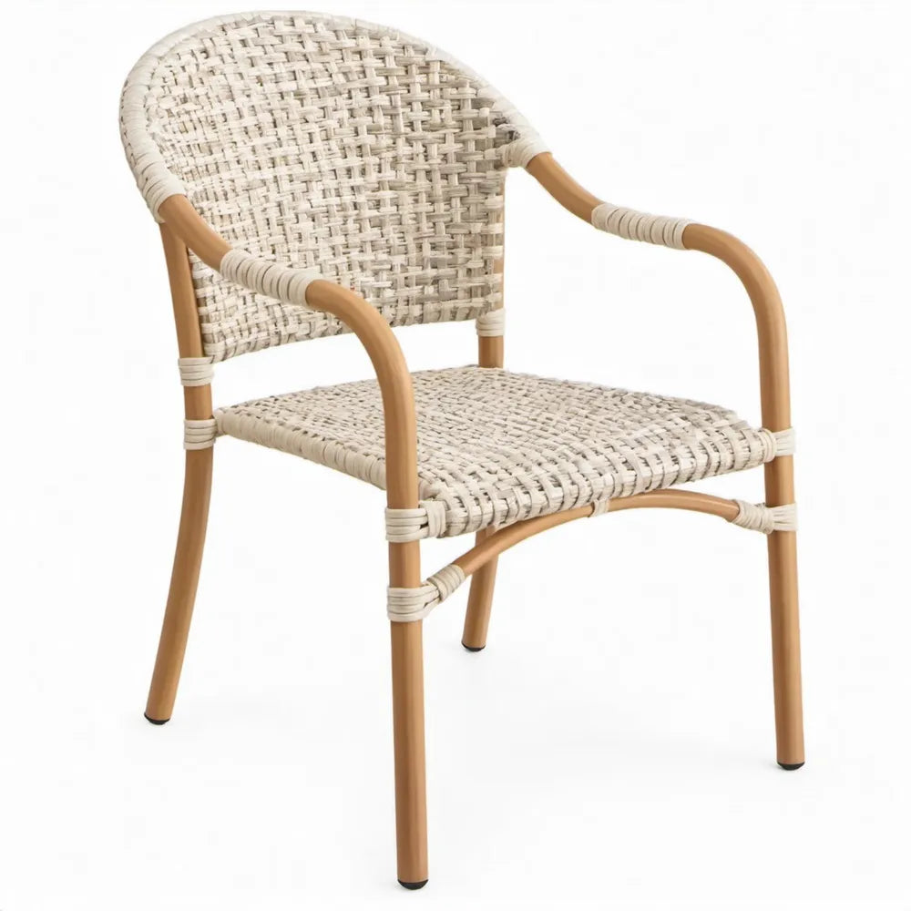 Terrasstoel met armleuningen 57 x 60 x 82 cm Lichtbruin/Crème Aluminium en PE-rattan