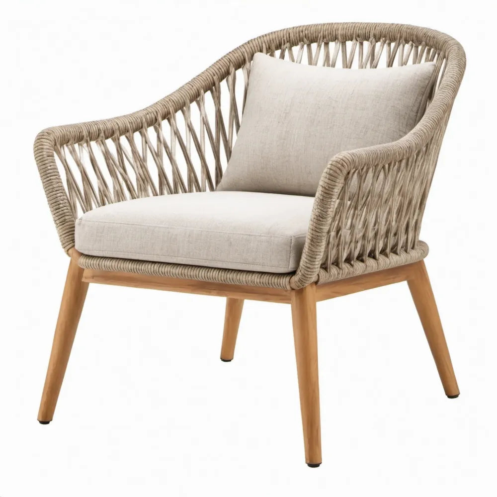 Terrasstoel met armleuningen en kussens 75 x 72 x 82 cm Beige/Gebroken wit/Naturel bruin