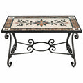 Rechthoekige mozaïektafel 90 x 45 x 45 cm met zwart ijzeren onderstel en crème-bruin-groen patroon