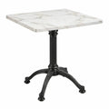 Vierkante tafel 70 x 70 x 75 cm met wit-grijs marmerlook blad en zwart gietijzeren onderstel