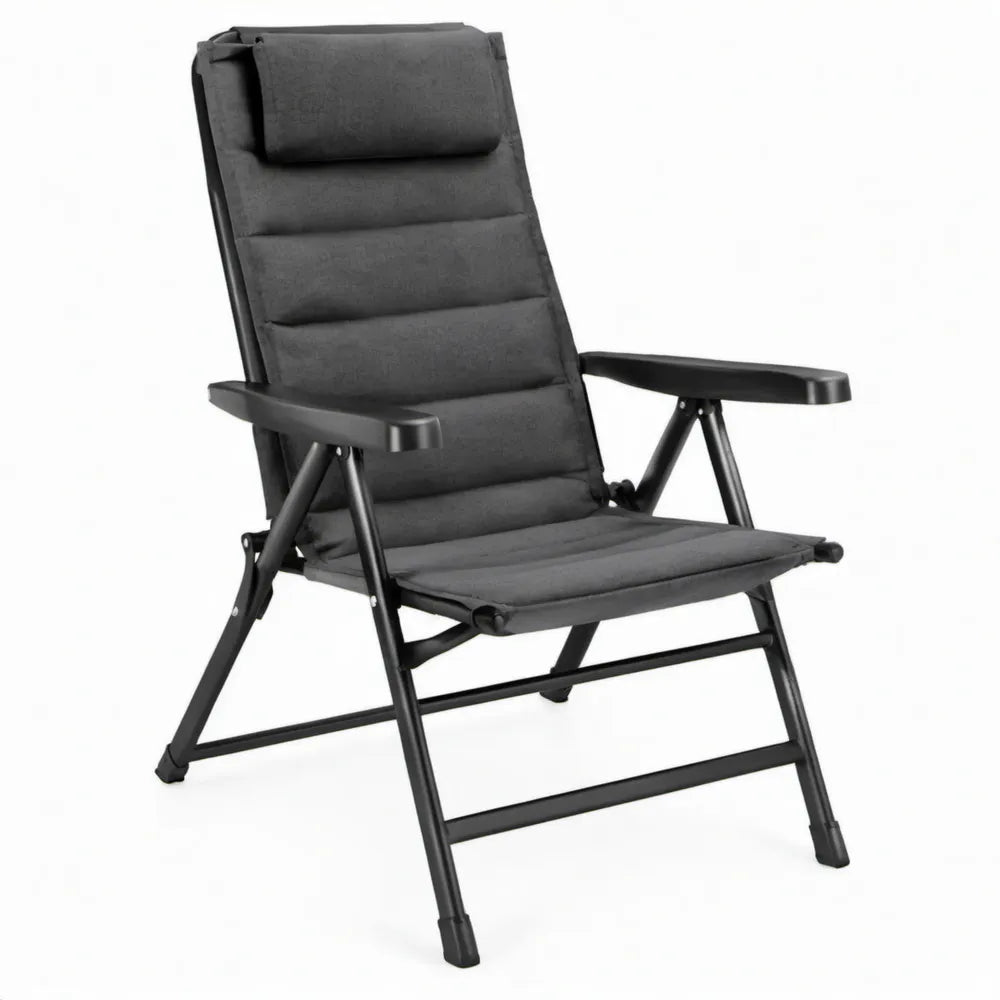 Opvouwbare verstelbare relaxstoel met armleuningen en hoofdsteun, zwart, 58 x 68 x 110 cm