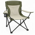 Inklapbare campingstoel met hoge rugleuning, armleuningen, bekerhouder en zijvak – 60 x 55 x 95 cm – Groen/Beige/Zwart