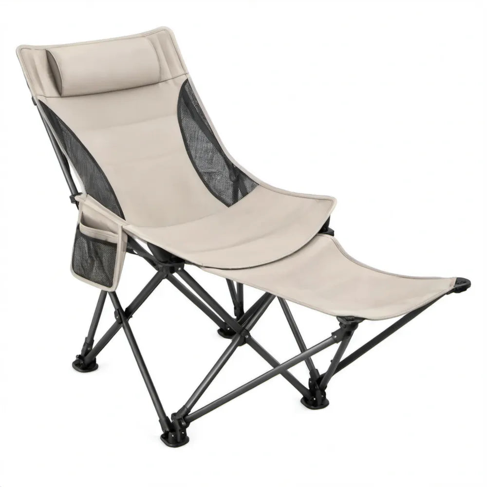 Inklapbare campingstoel met beensteun beige/zwart 70 x 95 x 105 cm
