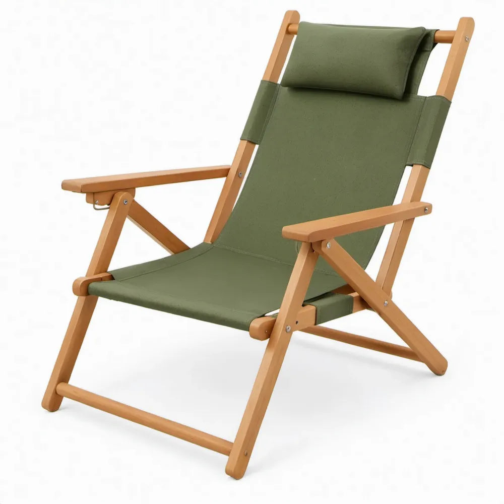 Opvouwbare campingstoel met hoofdsteun, 58 x 82 x 95 cm, olijfgroen en naturel