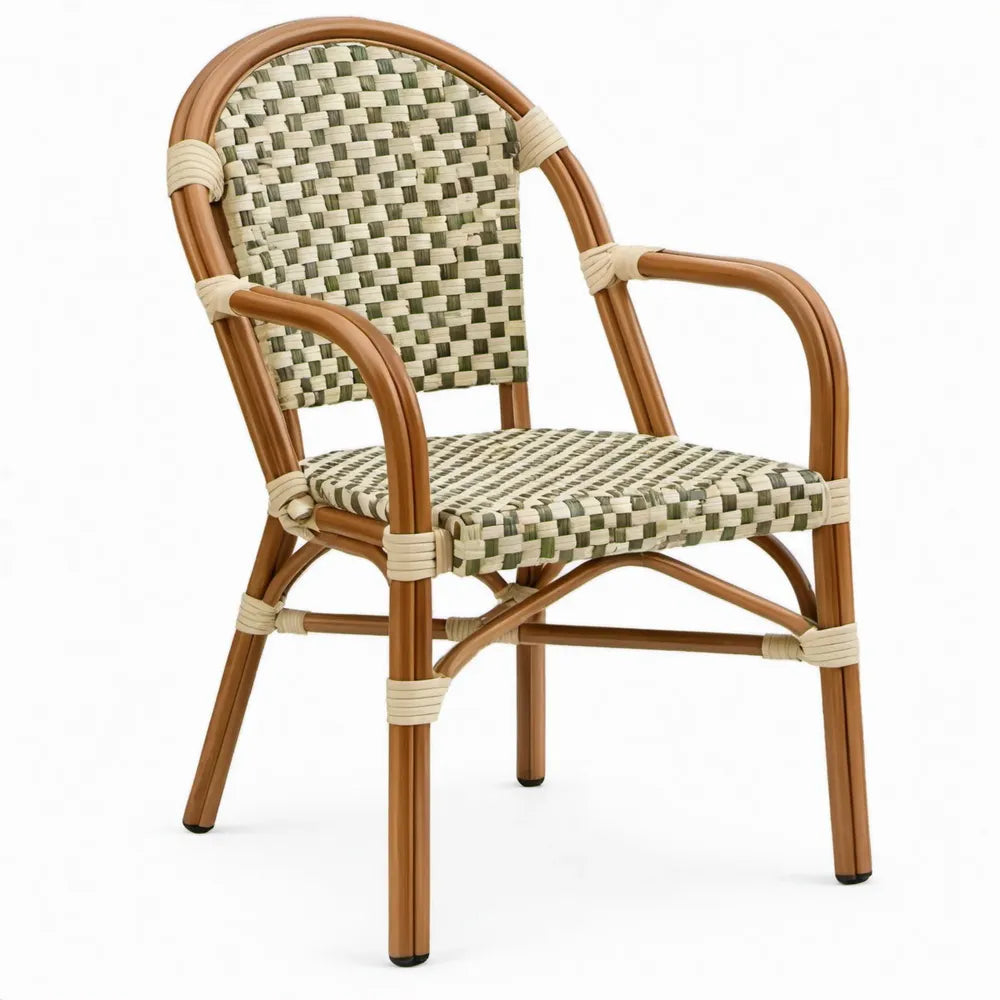 Terrasstoel met armleuningen 57 x 60 x 89 cm Bruin/Naturel/Groen aluminium en PE-rattan