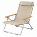 Opvouwbare campingstoel met verstelbare rugleuning en hoofdsteun, beige/zilver, 58 x 74 x 92 cm