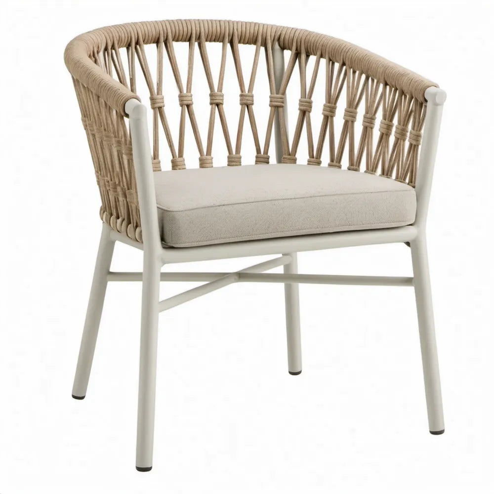 Terrasstoel met armleuningen 58 x 60 x 78 cm – Beige/Wit, aluminium en PE-touw