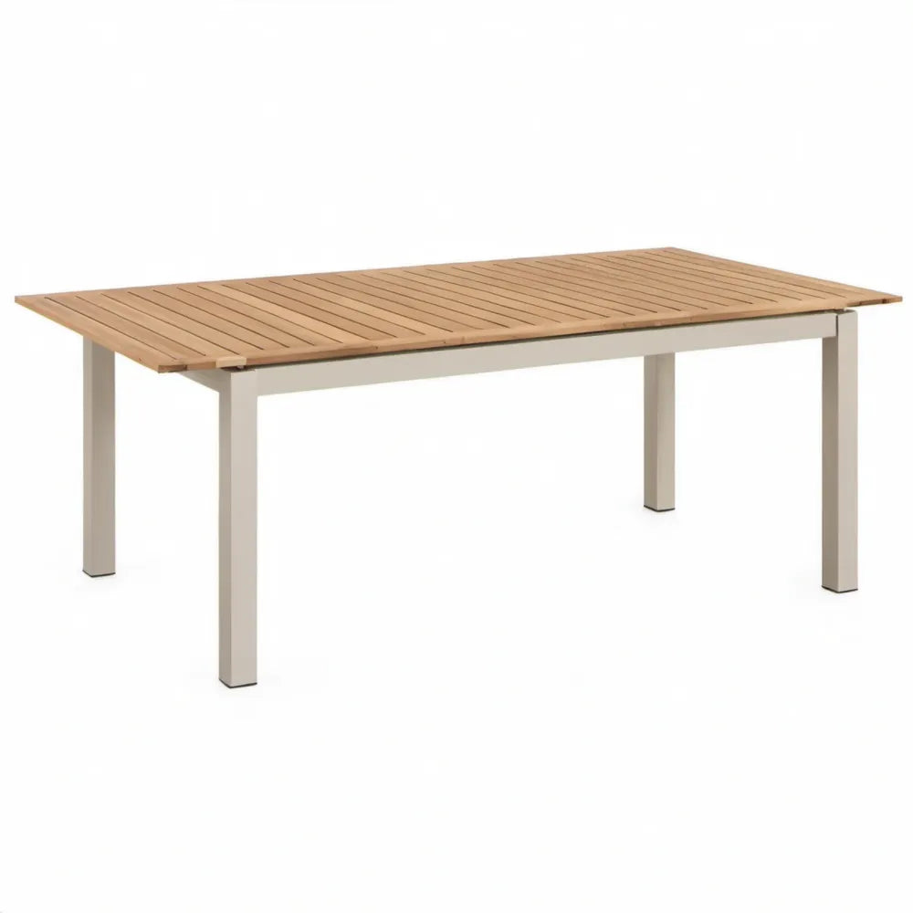 Tuintafel 220 x 100 x 75 cm van teakhout en wit aluminium