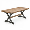 Rechthoekige tuintafel 180 x 90 x 75 cm van massief acaciahout met zwart stalen X-onderstel
