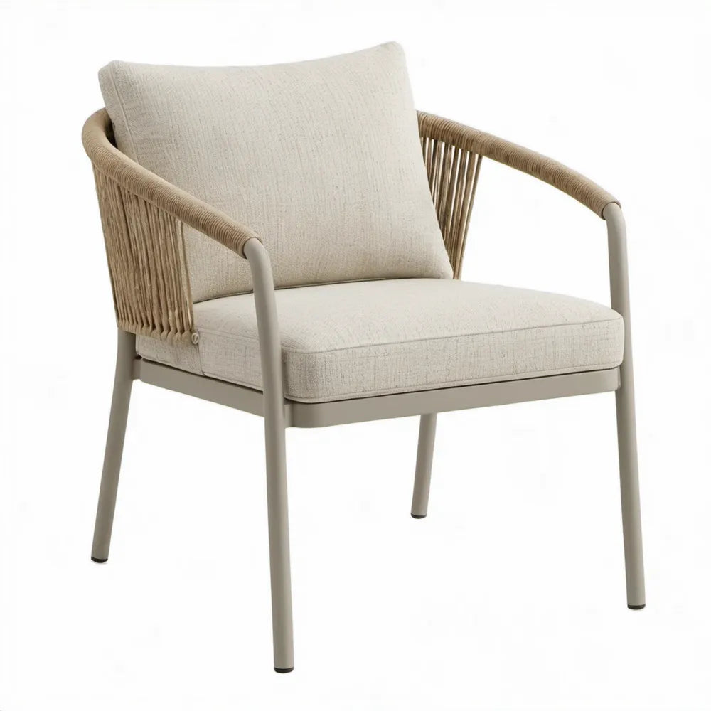 Tuinstoel met armleuningen en kussens, 62 x 67 x 82 cm, Beige/Grijs