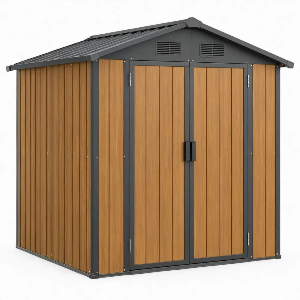 Stalen tuinschuur 213 x 130 x 185 cm met dubbele deur en zadeldak - Bruin/Antraciet