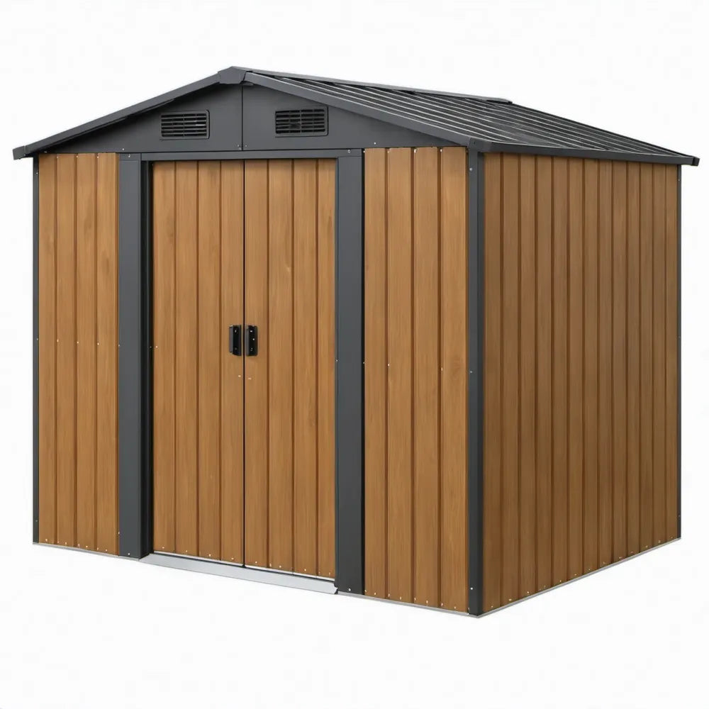 Gegalvaniseerde stalen constructie met dubbele deuren, 213 x 191 x 195 cm, Bruin/Antraciet