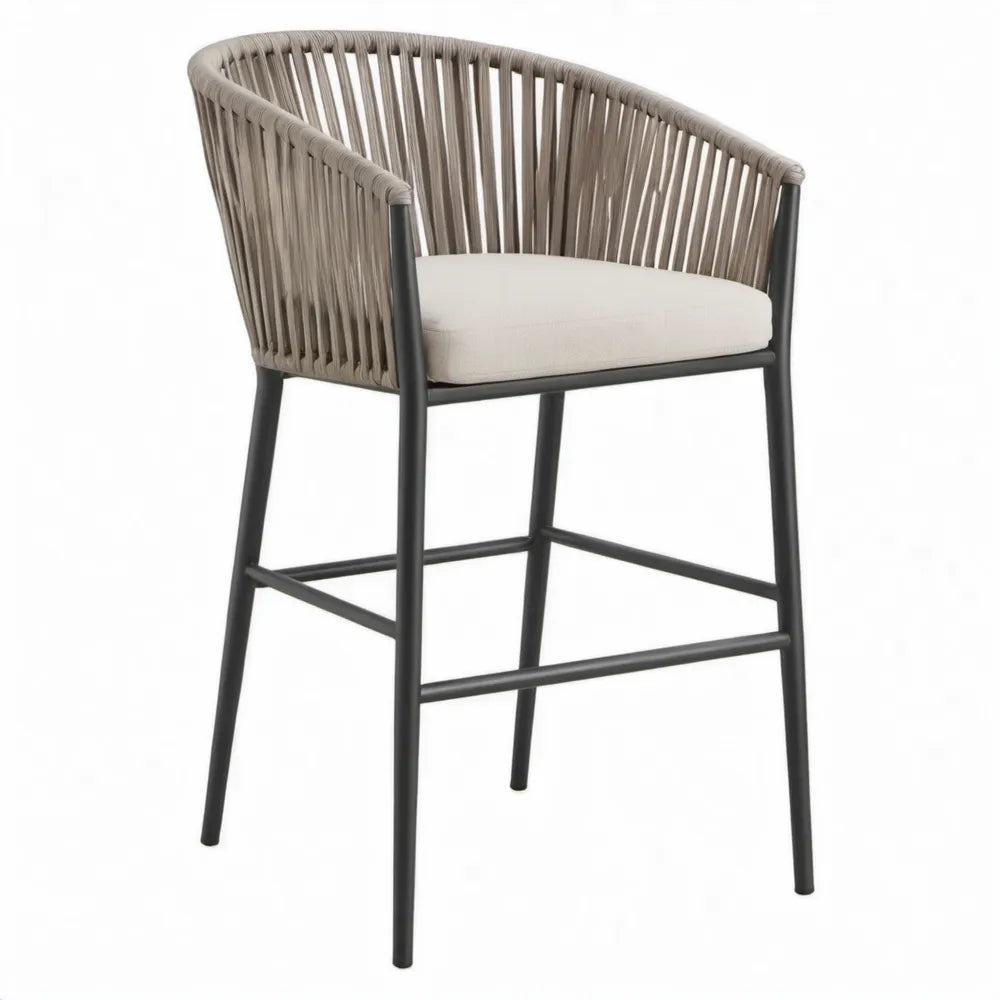 Tuinbarstoel met rugleuning en zitkussen 54 x 57 x 105 cm – Taupe/Zwart/Crème